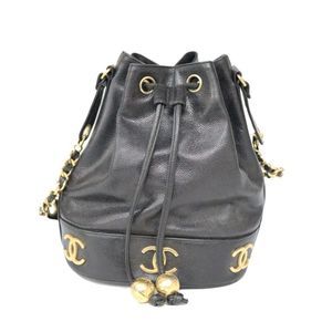 Chanel Chain Shoulder Bag Caviar Skin Black Gold Bucket Bag